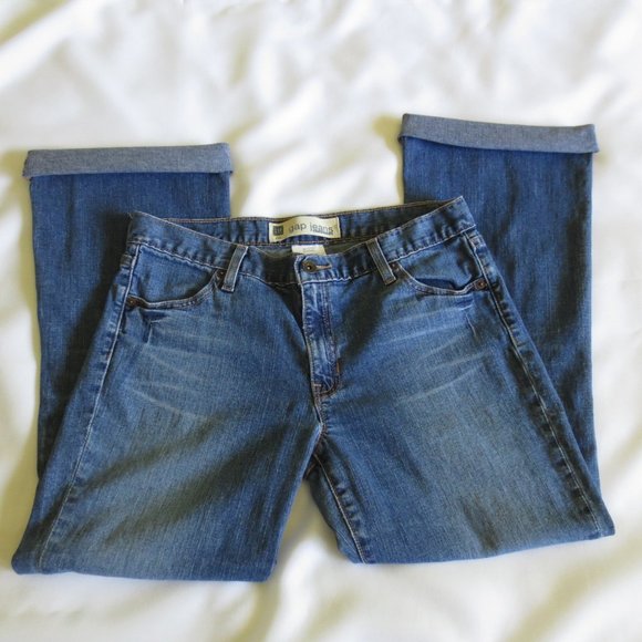 4/$14 GAP womens STRETCH blue DENIM frayed CUFFED bootcut SIZE 8 - Picture 11 of 15